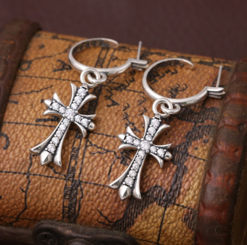 925 sterling silver handmade vintage dangle post earrings American European antique silver designer cross dangle earrings punk style luxury jewelry gift s