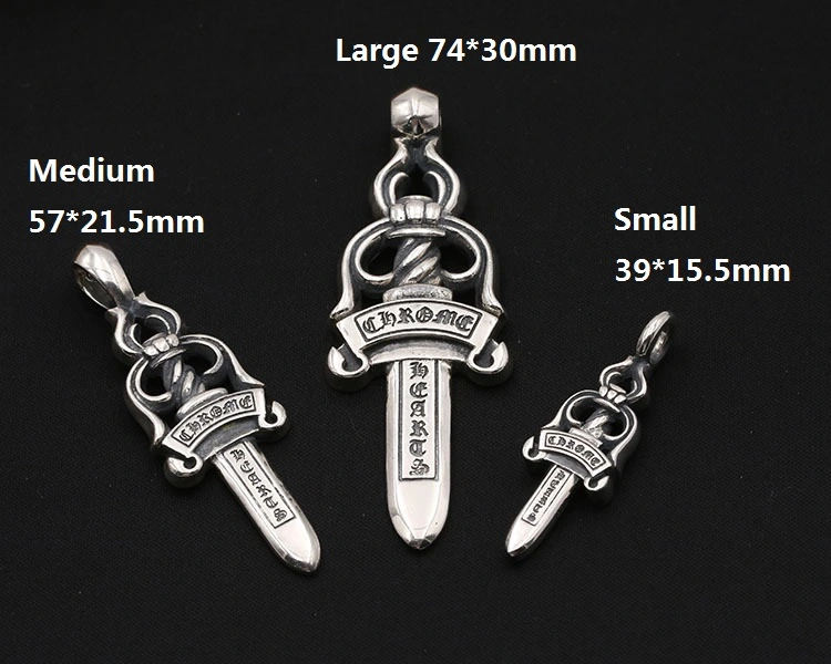 925 sterling silver handmade vintage necklace pendants American European antique silver designer sword pendants without chain punk style luxury jewelry