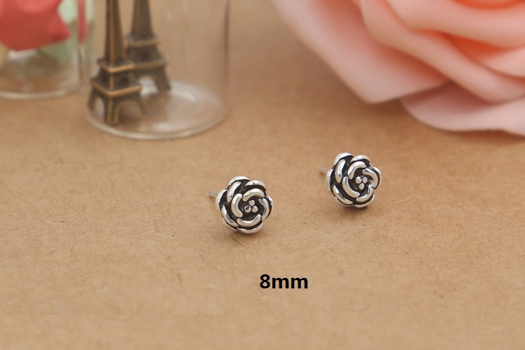 925 sterling silver handmade vintage stud post earrings American European antique silver designer rose flower earrings nice gifts