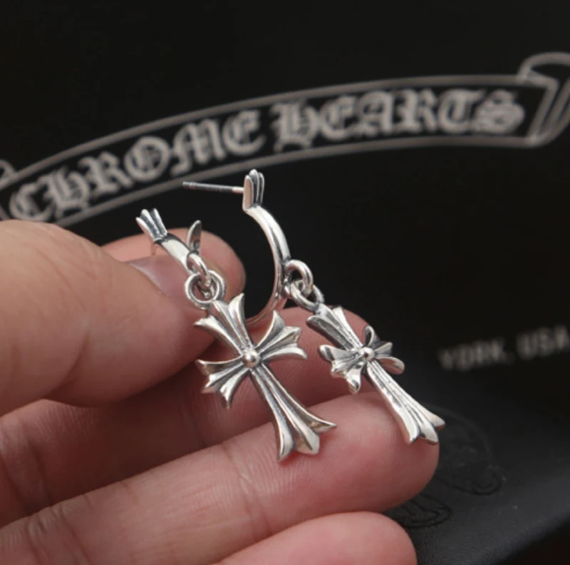 925 sterling silver handmade vintage dangle post earrings American European antique silver designer cross dangle earrings punk style luxury jewelry gift s