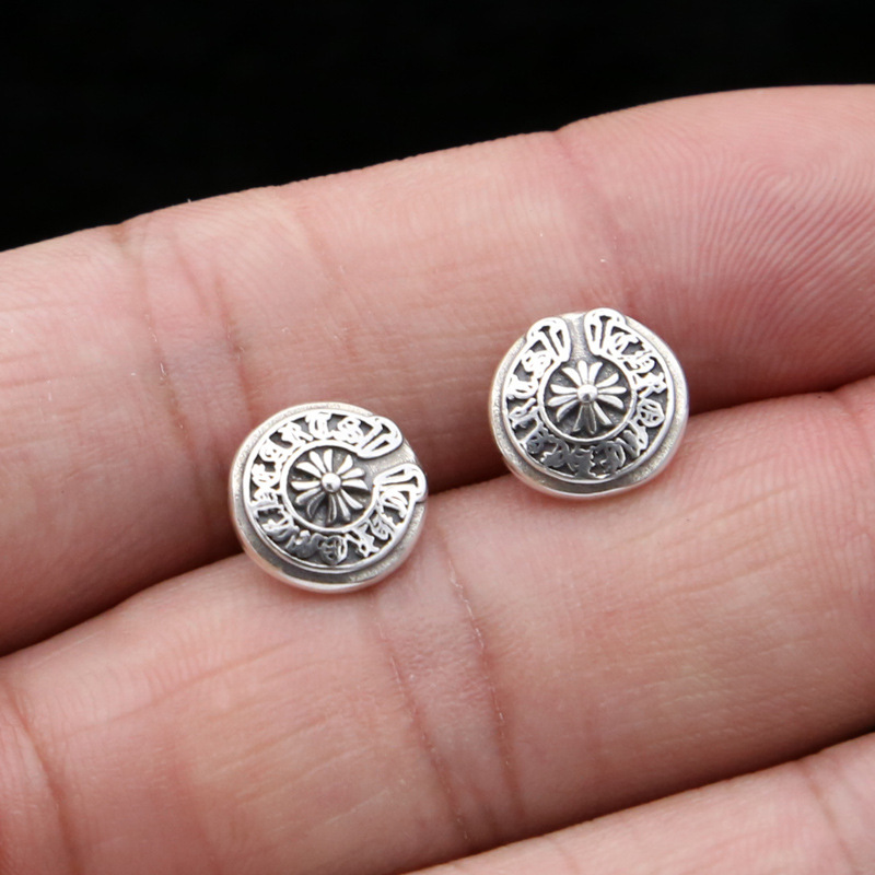 925 sterling silver handmade vintage stud post earrings American European antique silver designer round disc earrings nice gifts