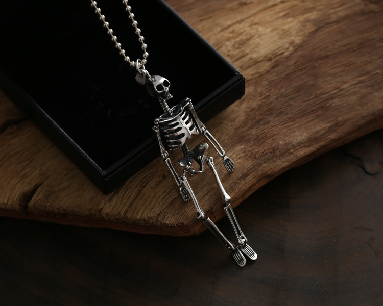 925 sterling silver handmade vintage necklace pendants American European antique silver designer skeleton pendants without chain punk style luxury jewelry