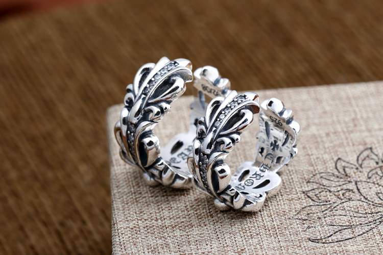 Crosses Floral Adjustable Band Ring White stones 925 Sterling Silver Gothic Punk Vintage Antique Handmade Jewelry Accessories Gifts