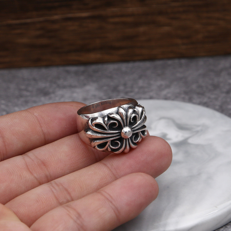 Cross Floral Band Rings 925 Sterling Silver Gothic Punk Hip-Hop Vintage Antique Handmade Designer Luxury Jewelry Accessories Gifts