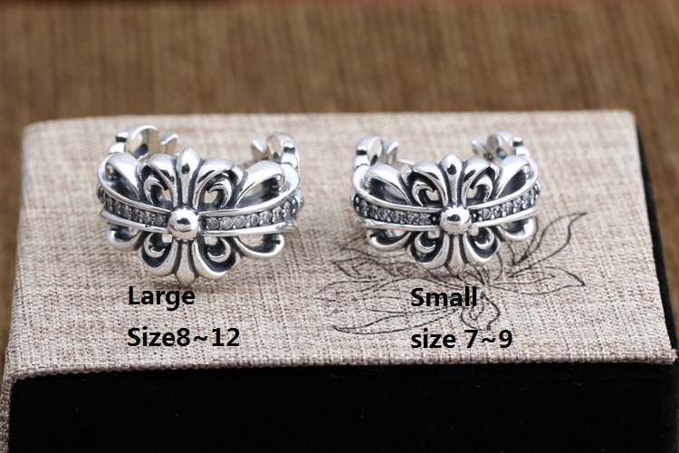Crosses Floral Adjustable Band Ring White stones 925 Sterling Silver Gothic Punk Vintage Antique Handmade Jewelry Accessories Gifts