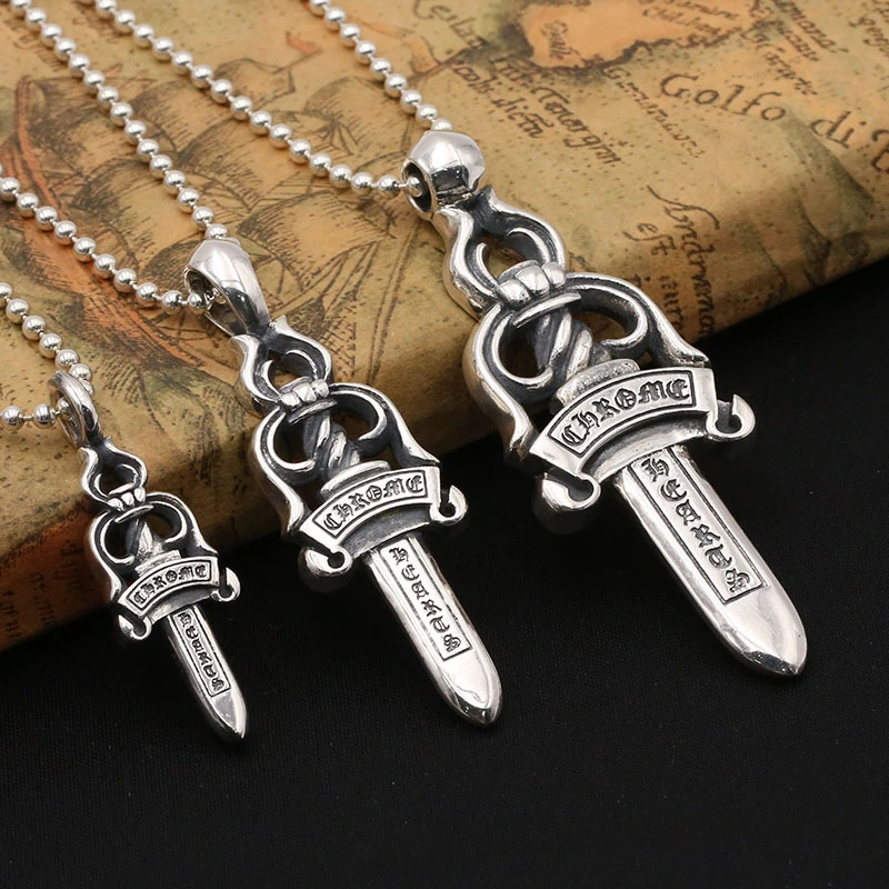 925 sterling silver handmade vintage necklace pendants American European antique silver designer sword pendants without chain punk style luxury jewelry