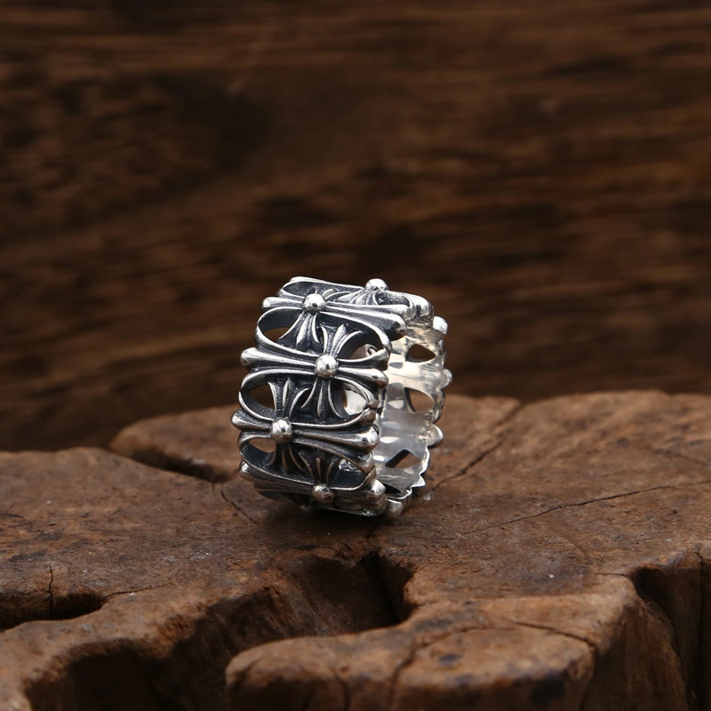Brand new 925 sterling silver jewelry American Europe antique silver hand-made designer thick rings for men women crosses band rings gifts