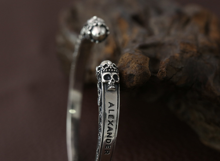 925 sterling silver handmade skull vintage bangles American European antique silver designer jewelry adjustable open bangles bracelets