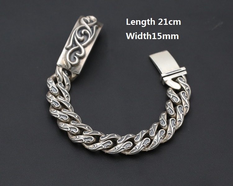 925 sterling silver handmade vintage bracelets American European antique silver designer scroll men's thick bracelets stylish fashionable punk style