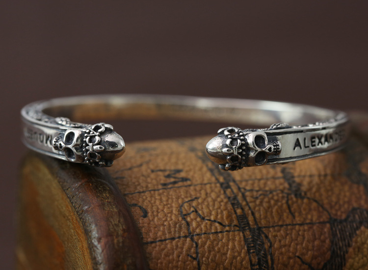 925 sterling silver handmade skull vintage bangles American European antique silver designer jewelry adjustable open bangles bracelets