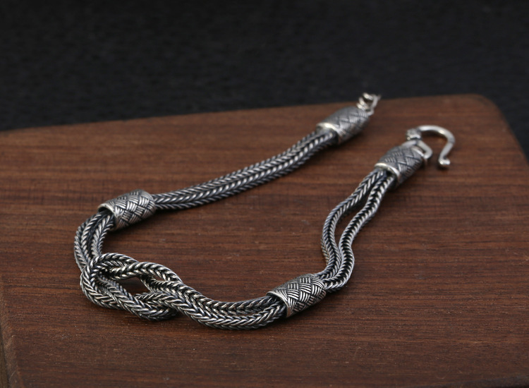 925 sterling silver handmade vintage bracelets American European antique silver designer crosses  men's snake chain bracelets stylish fashionable punk style