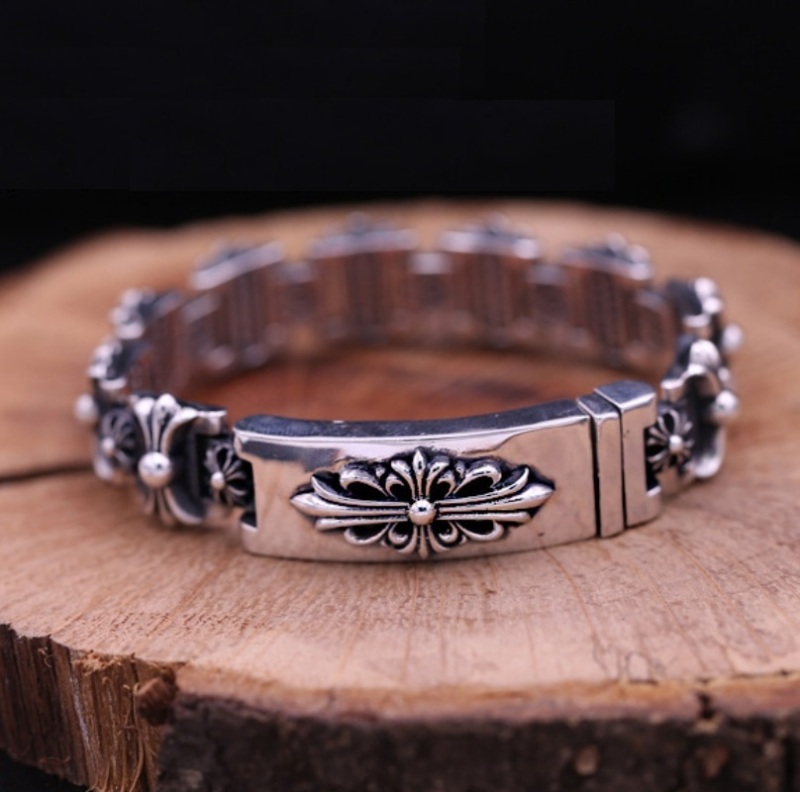 925 sterling silver handmade vintage bracelets American European antique silver designer crosses sword men's thick bracelets stylish fashionable punk style