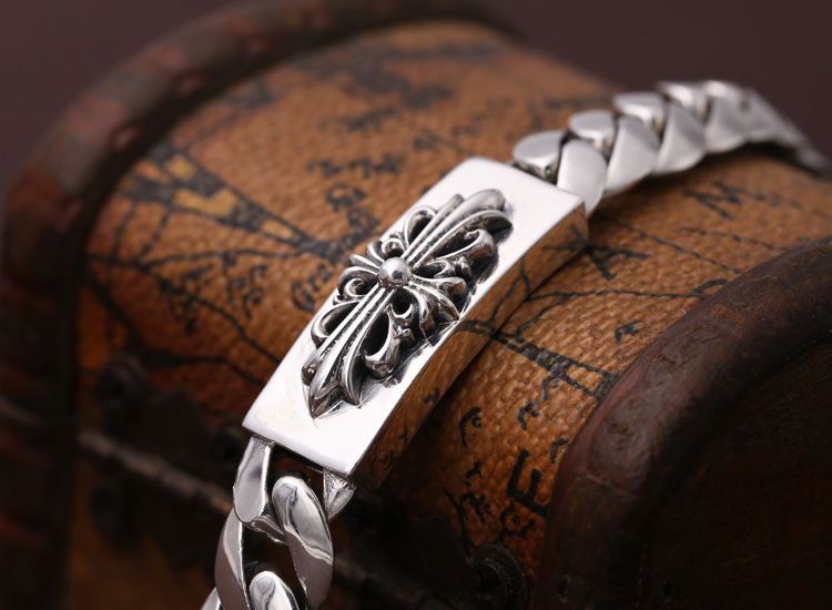 925 sterling silver handmade vintage bracelets American European antique silver designer crosses sword men's thick bracelets stylish fashionable punk style