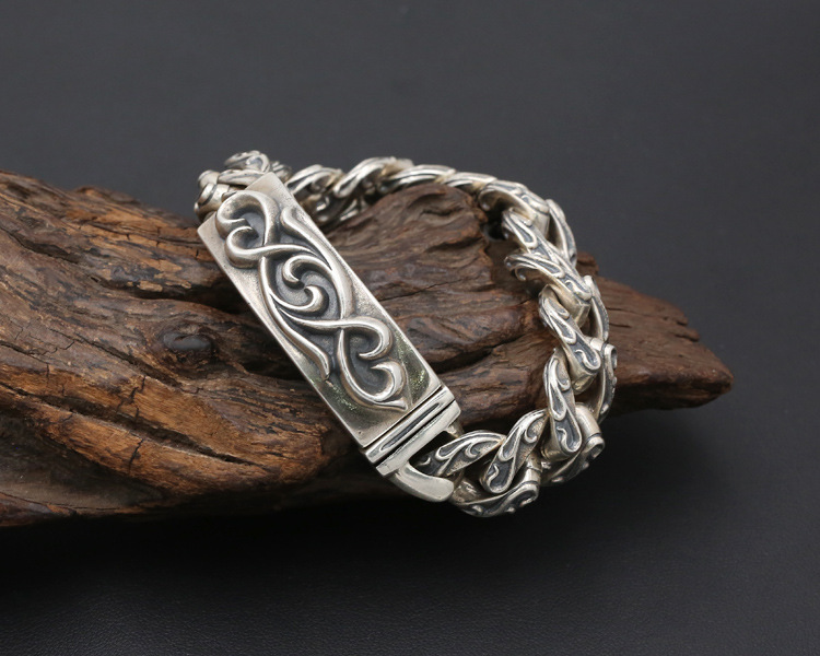 925 sterling silver handmade vintage bracelets American European antique silver designer scroll men's thick bracelets stylish fashionable punk style