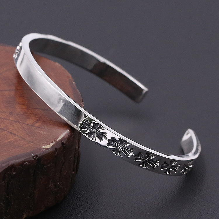 925 sterling silver handmade  cross vintage bangles American European antique silver designer jewelry adjustable open bangles bracelets