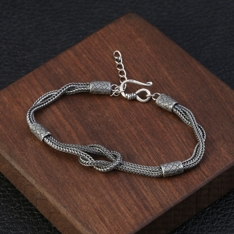 925 sterling silver handmade vintage bracelets American European antique silver designer crosses  men's snake chain bracelets stylish fashionable punk style