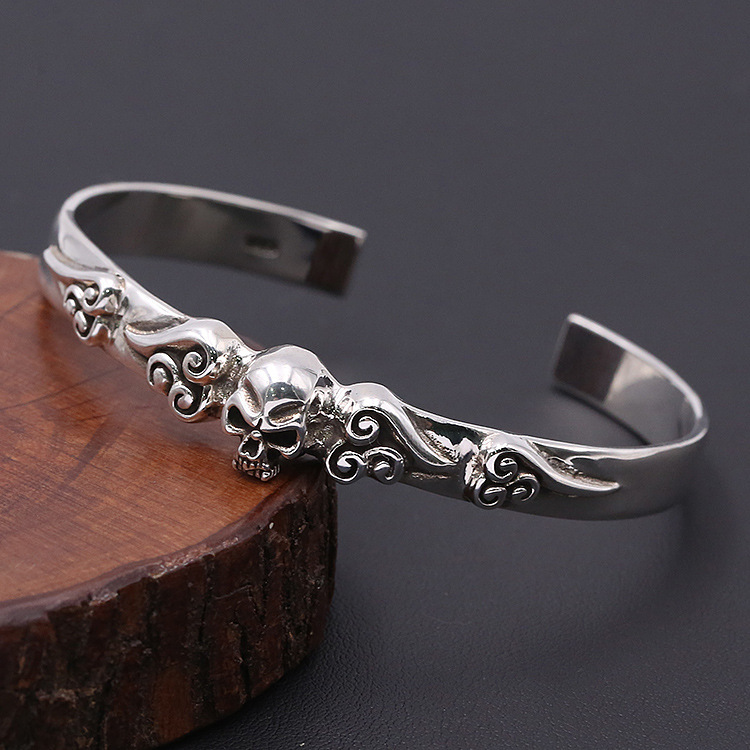Skull Clouds Bangle Bracelet 925 Sterling Silver Gothic Punk Vintage Handmade Cuff Bracelets Jewelry Accessories Gifts For Women 66 mm ID