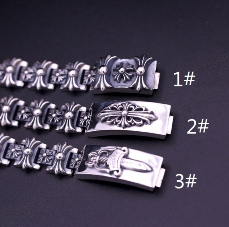 925 sterling silver handmade vintage bracelets American European antique silver designer crosses sword men's thick bracelets stylish fashionable punk style