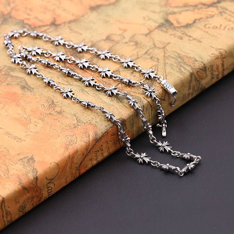 925 sterling silver handmade crosses link chain necklace American European designer antique silver vintage jewelry necklaces punk style