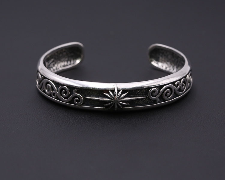 Stars Scroll Bangle Bracelet 925 Sterling Silver Gothic Punk Vintage Handmade Cuff Bracelets Jewelry Accessories Gifts For Women 62 mm ID