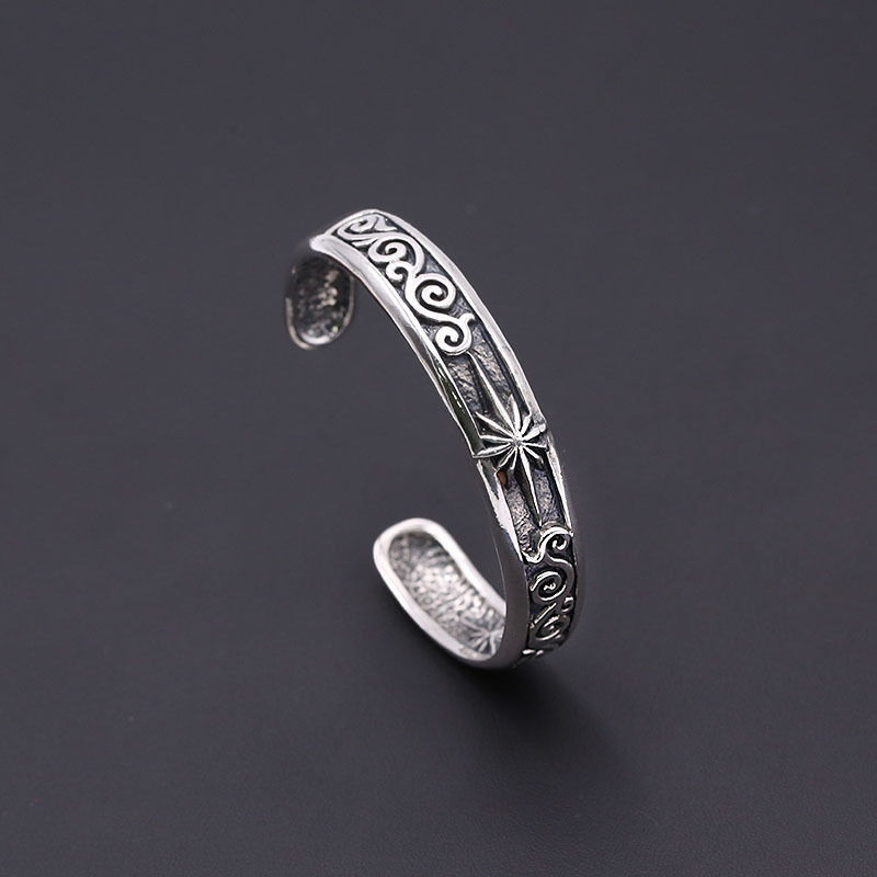 Stars Scroll Bangle Bracelet 925 Sterling Silver Gothic Punk Vintage Handmade Cuff Bracelets Jewelry Accessories Gifts For Women 62 mm ID