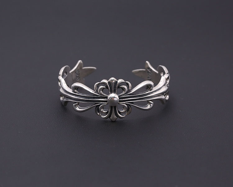 Cross floral Hollowed-out Bangle Bracelet 925 Sterling Silver Gothic Punk Vintage Handmade Cuff Bracelets Jewelry Accessories Gifts For Men Women 58 mm ID