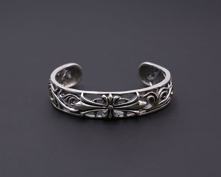 Cross Scroll Hollowed-out Bangle Bracelet 925 Sterling Silver Gothic Punk Vintage Handmade Cuff Bracelets Jewelry Accessories Gifts For Women 55 mm ID