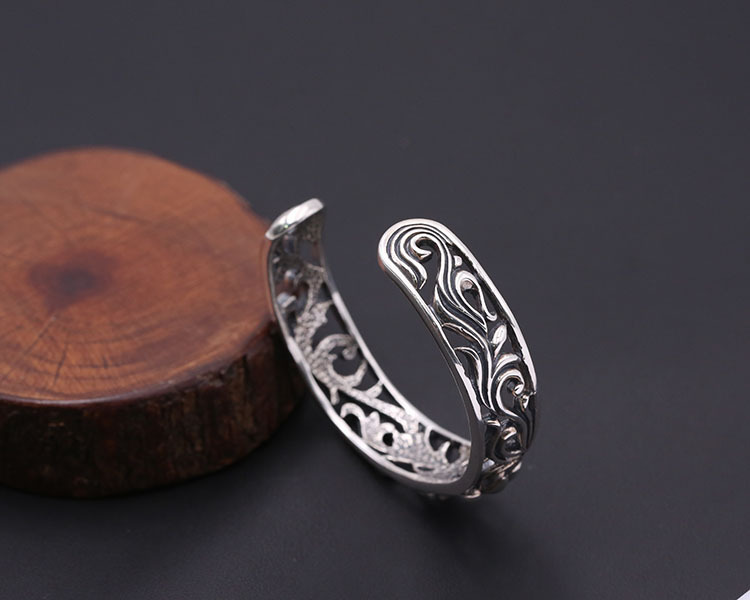 Cross Scroll Hollowed-out Bangle Bracelet 925 Sterling Silver Gothic Punk Vintage Handmade Cuff Bracelets Jewelry Accessories Gifts For Women 55 mm ID