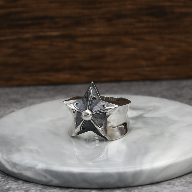 Band Rings vintage mens 925 Sterling silver Thick Star Class ring Antique Gothic Punk Hip-hop Handmade Designer Luxury Jewelry Accessories gift