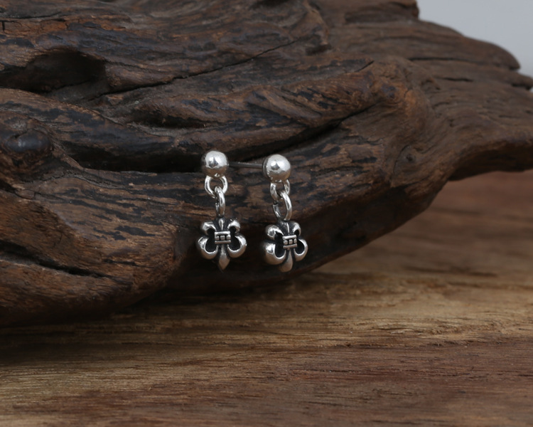 925 sterling silver handmade vintage dangle stud earrings American European Gothic punk style antique silver designer jewelry cross earrings