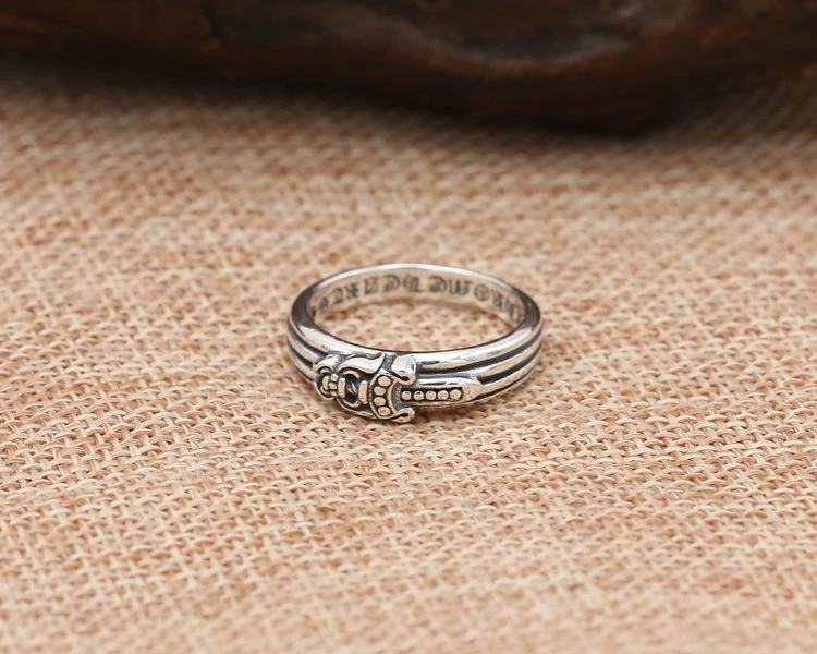 925 sterling silver handmade vintage band rings American European Gothic punk style antique silver sword designer jewelry men's women's rings