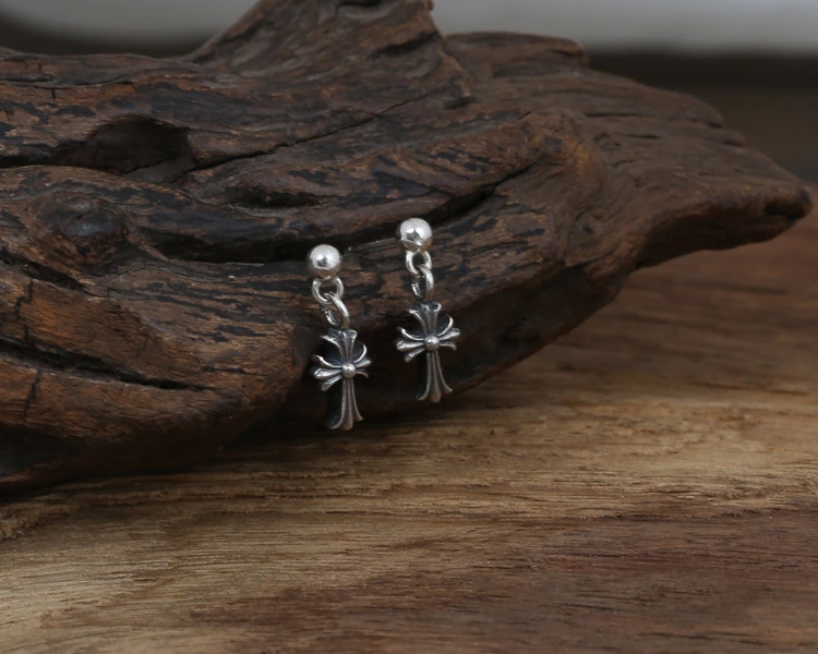 925 sterling silver handmade vintage dangle stud earrings American European Gothic punk style antique silver designer jewelry cross earrings
