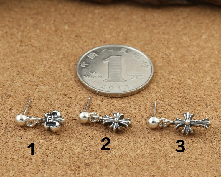 925 sterling silver handmade vintage dangle stud earrings American European Gothic punk style antique silver designer jewelry cross earrings