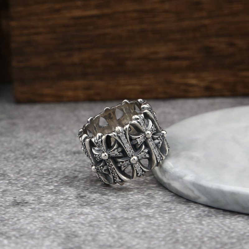 925 sterling silver crosses handmade vintage band rings with stones American European gothic punk style antique silver designer jewelry men's women's rings