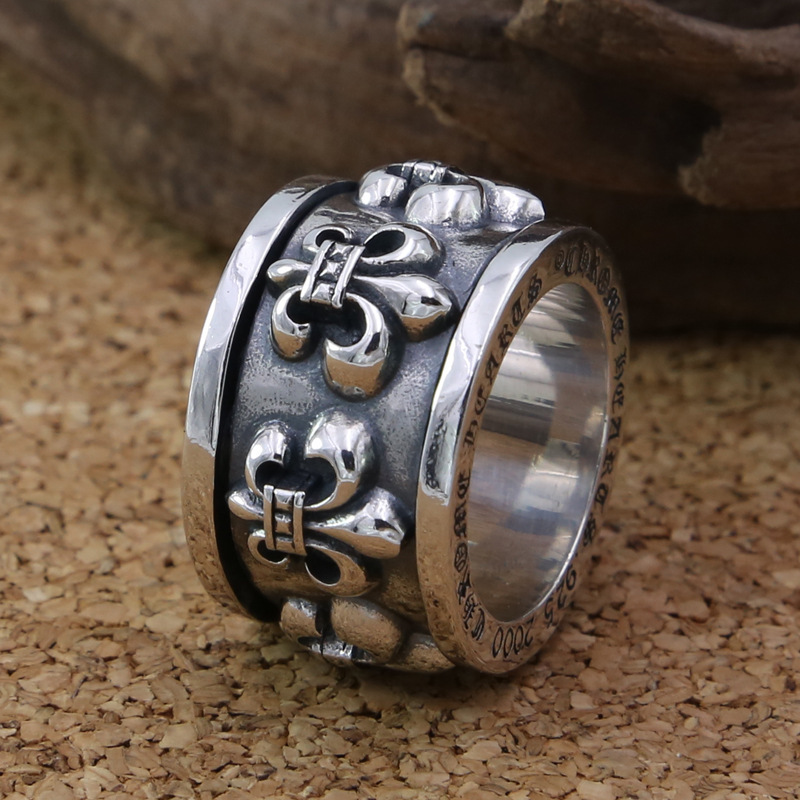 925 sterling silver handmade vintage band rings American European Gothic punk style antique silver anchors designer jewelry men's thick rings