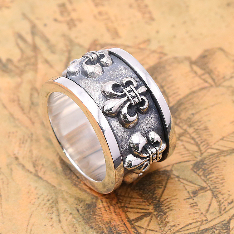 925 sterling silver handmade vintage band rings American European Gothic punk style antique silver anchors designer jewelry men's thick rings