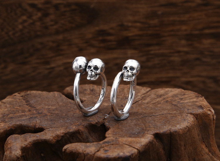 Skull Adjustable Band Ring 925 Sterling Silver Gothic Punk Hip-Hop Antique Vintage Handmade Designer Jewelry Accessories Gifts