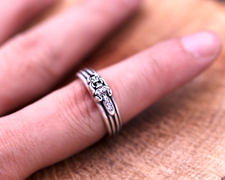 925 sterling silver handmade vintage band rings American European gothic punk style antique silver sword designer jewelry rings for men and women