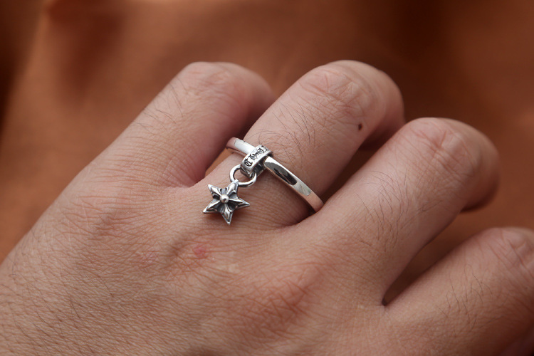 925 sterling silver handmade vintage band rings American European Gothic punk style antique silver star pendant designer jewelry women's rings