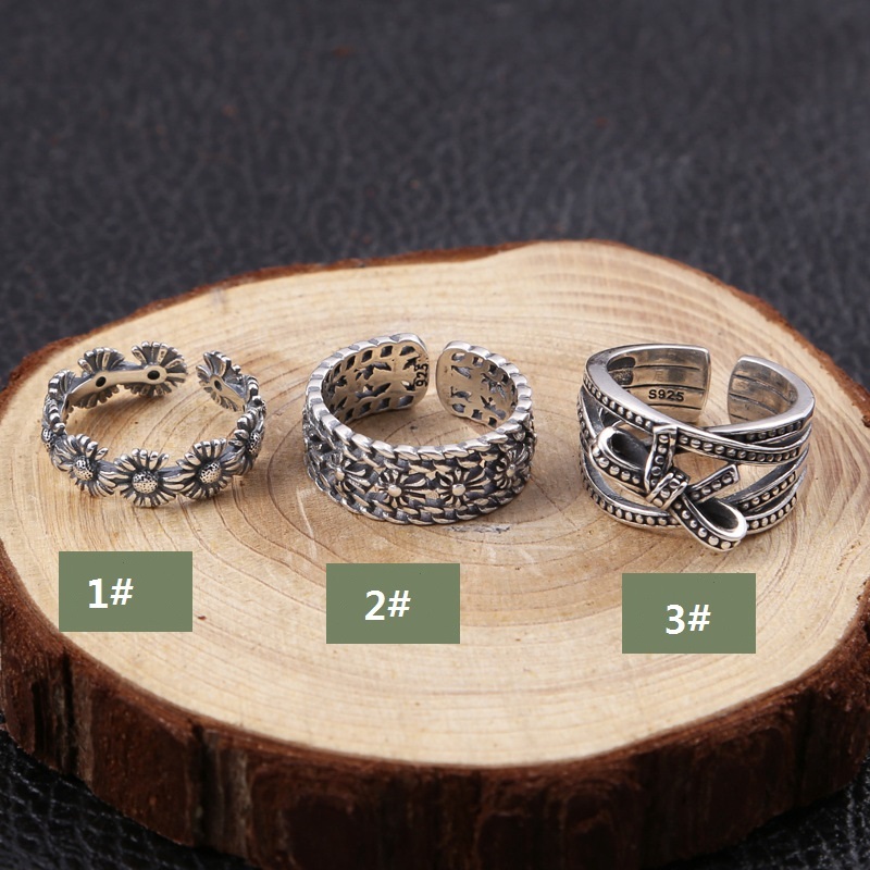 Vintage 925 sterling silver handmade adjustable rings American European punk style antique silver designer jewelry rings for men and women