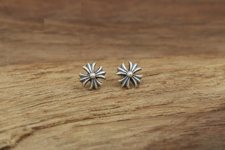 925 sterling silver handmade vintage stud earrings American European gothic punk style antique silver designer jewelry crosses post earrings for women