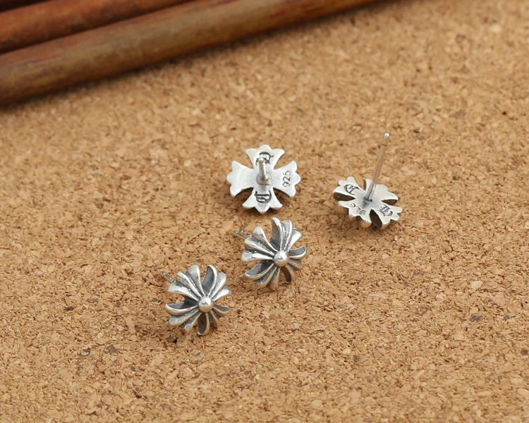 925 sterling silver handmade vintage stud earrings American European gothic punk style antique silver designer jewelry crosses post earrings for women