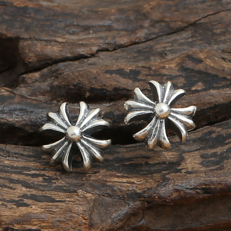 925 sterling silver handmade vintage stud earrings American European gothic punk style antique silver designer jewelry crosses post earrings for women