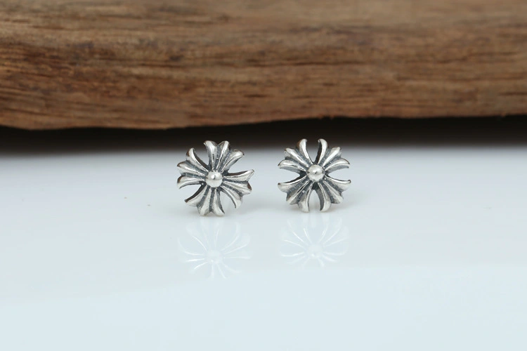 925 sterling silver handmade vintage stud earrings American European gothic punk style antique silver designer jewelry crosses post earrings for women