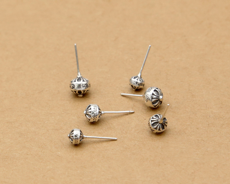 925 sterling silver handmade vintage stud earrings American European gothic punk style antique silver designer jewelry crosses post earrings for women