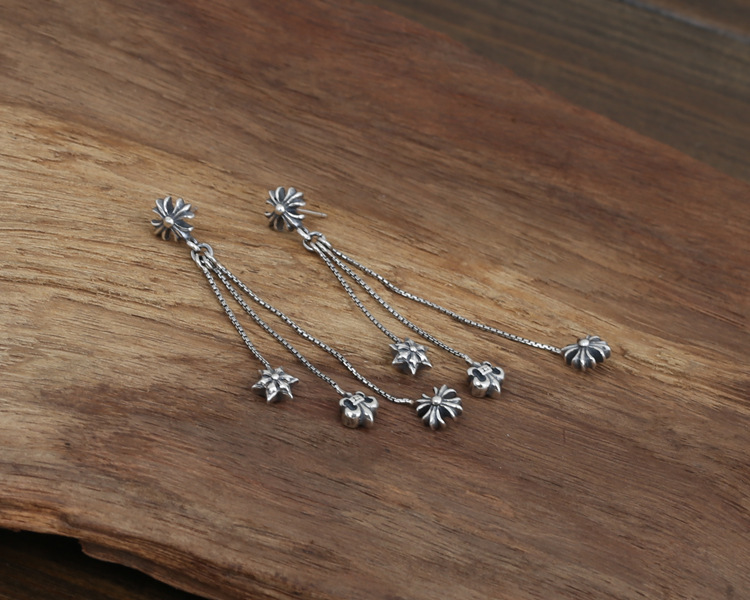 925 sterling silver handmade vintage stud earrings American European gothic punk style antique silver designer jewelry crosses tassel earrings for women
