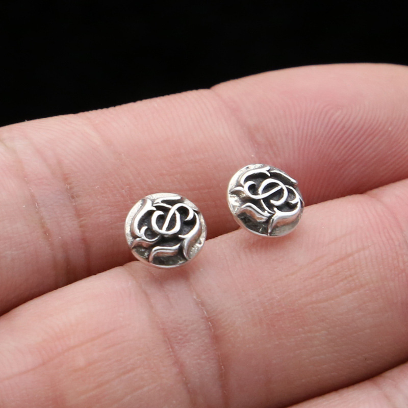 925 sterling silver handmade vintage stud earrings American European gothic punk style antique silver designer jewelry scroll earrings for women