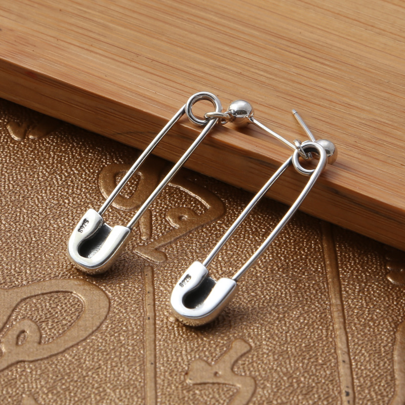 925 sterling silver handmade vintage dangle earrings American European gothic punk style antique silver designer jewelry crosses safety pin earrings for women