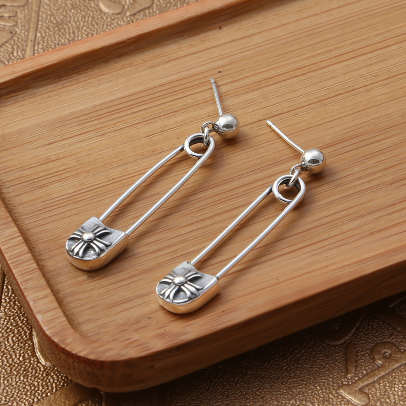 925 sterling silver handmade vintage dangle earrings American European gothic punk style antique silver designer jewelry crosses safety pin earrings for women