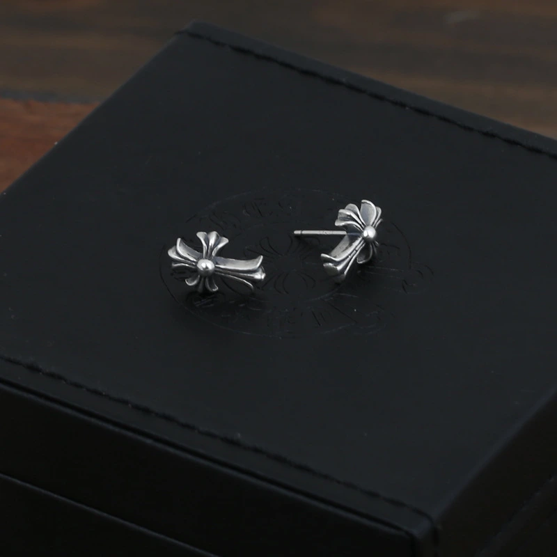 925 sterling silver handmade vintage stud earrings American European gothic punk style antique silver designer jewelry crosses earrings for women
